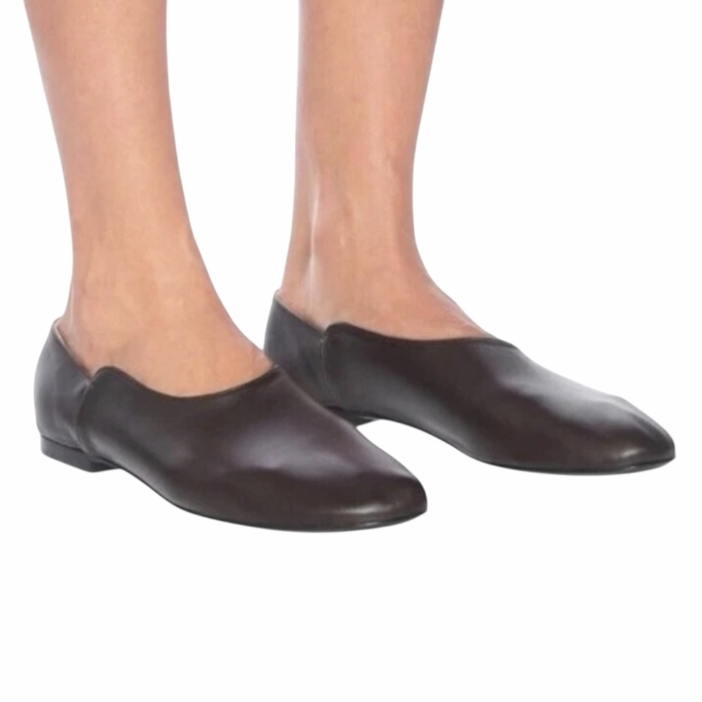 The Row Black Leather Boheme Slipper Flats Loafers Shoes size 38
